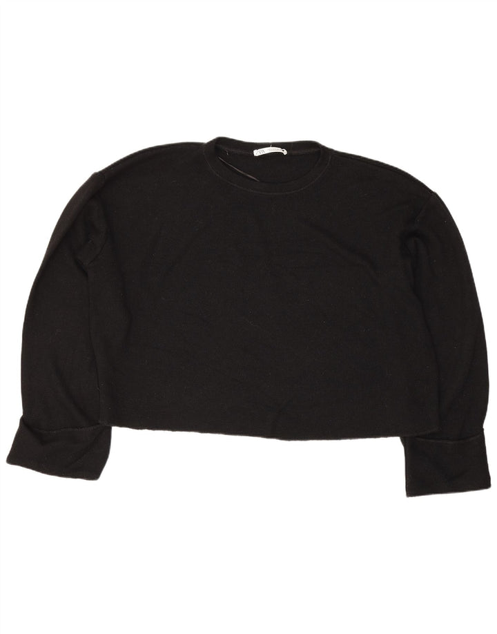 Zara Γυναικείο Crop Oversized Top Μακρύ μανίκι UK 14 Medium Black Viscose