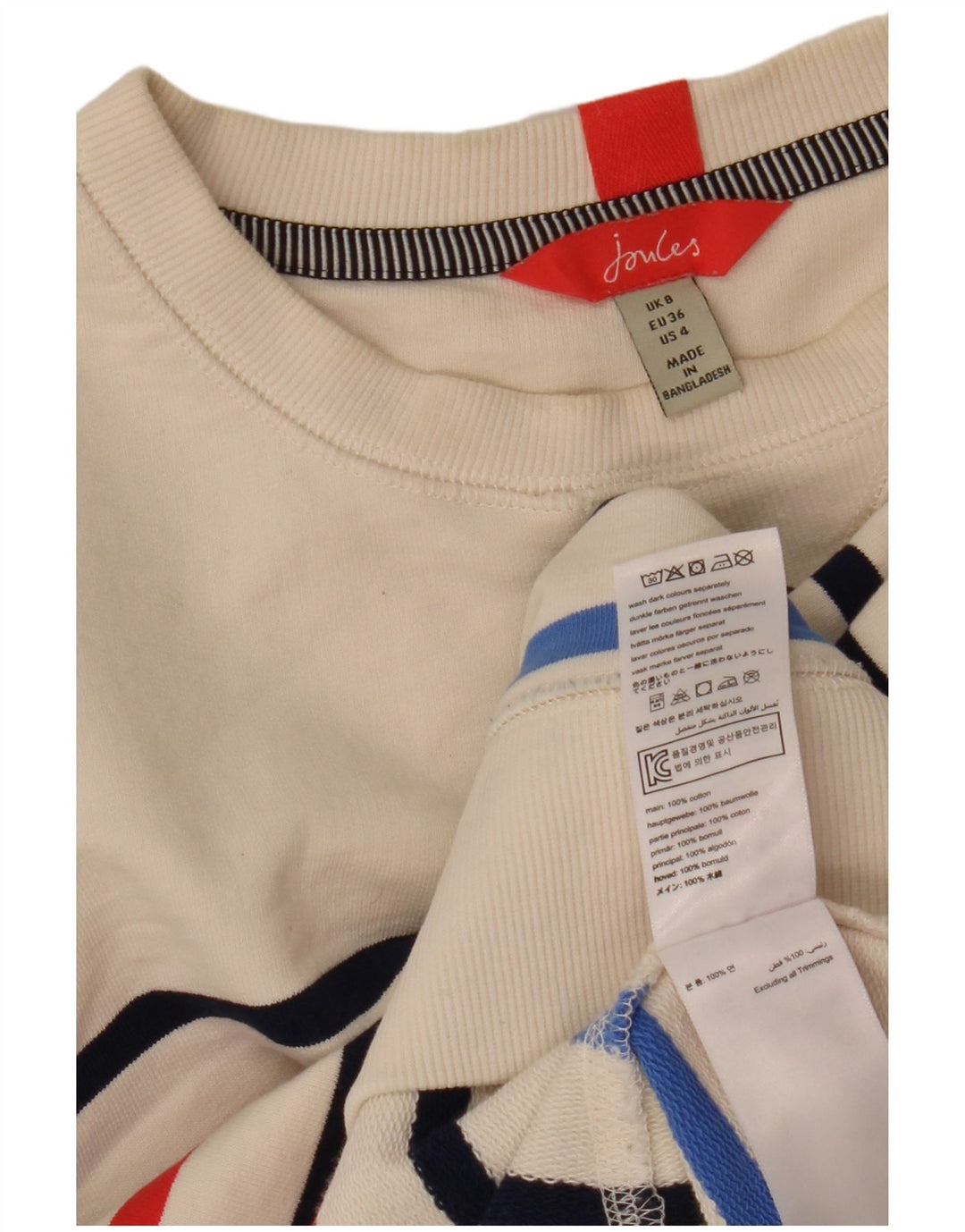 Joules Γυναικεία φούτερ υπερμεγέθη Jumper UK 8 Small White ριγέ βαμβακερό