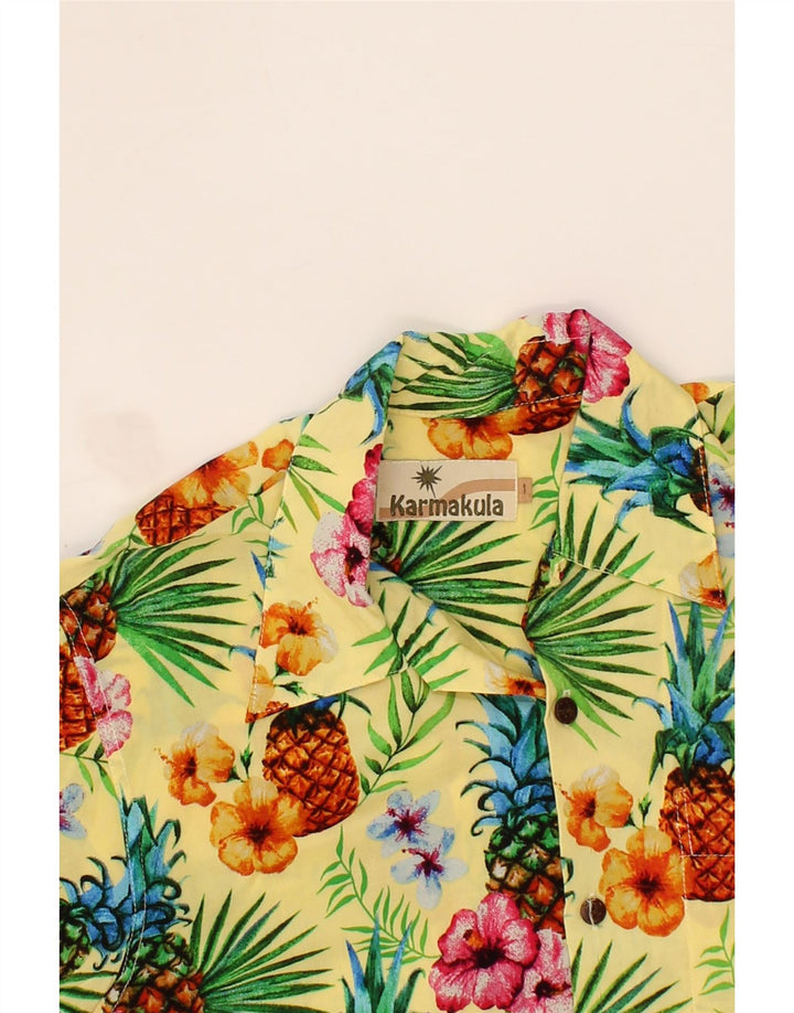 VINTAGE Mens Short Sleeve Shirt Small Yellow Floral Vintage Vintage and Second-Hand Vintage from Messina Hembry 