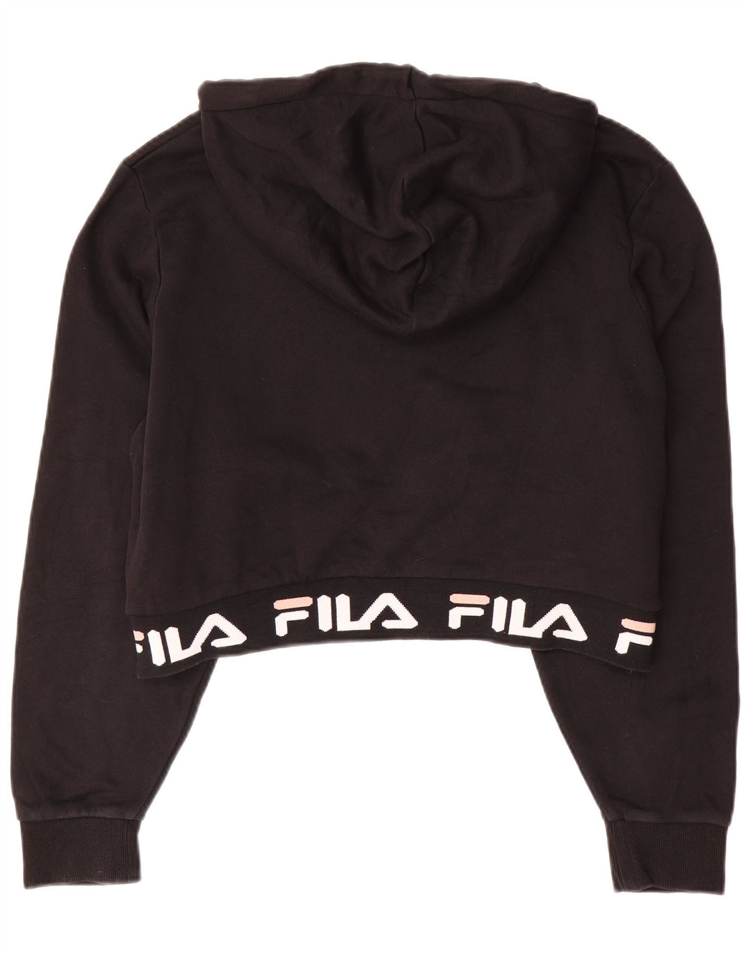 FILA Girls Crop Graphic Hoodie Jumper 13-14 ετών Μεγάλο μαύρο βαμβακερό