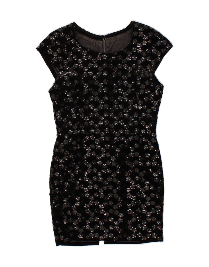 VINTAGE Womens Abstract Pattern Sheath Dress UK 10 Small Black Vintage Vintage and Second-Hand Vintage from Messina Hembry 