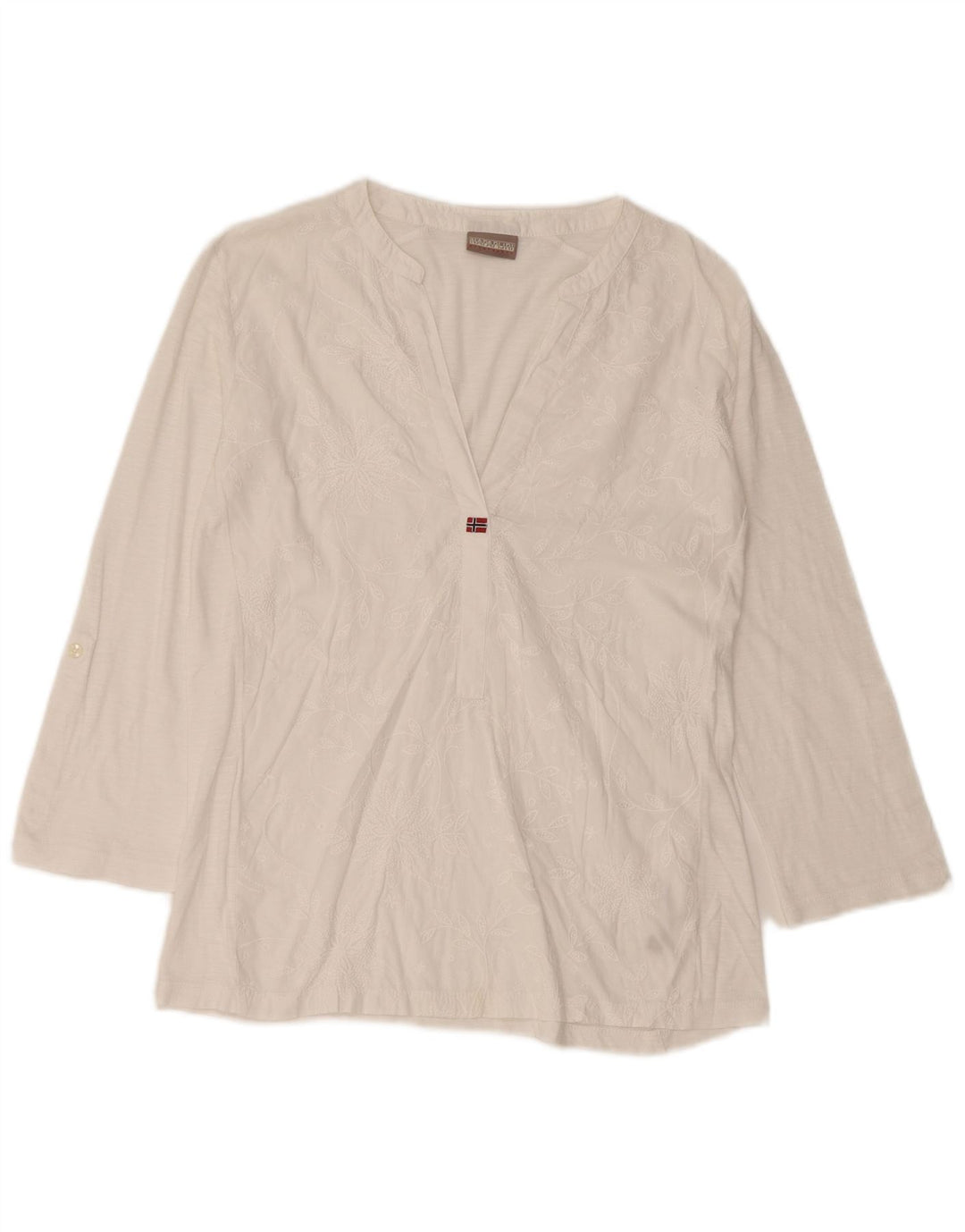 NAPAPIJRI Γυναικεία μπλούζα 3/4 μανίκια τοπ UK 10 Small White Floral