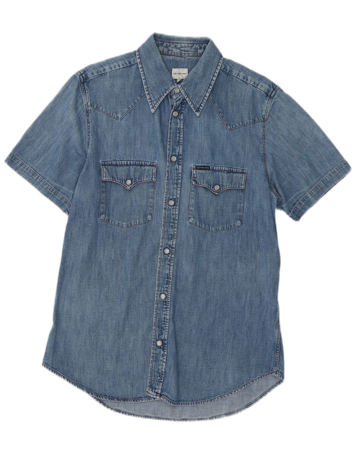 Calvin Klein Jeans Γυναικείο κοντομάνικο τζιν πουκάμισο UK 18 XL μπλε βαμβακερό