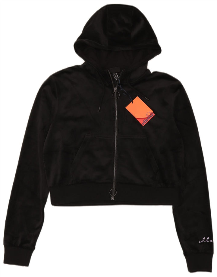 Ellesse Γυναικείο πουλόβερ με κουκούλα με φερμουάρ βελούδο UK 12 μεσαίο μαύρο πολυεστέρα