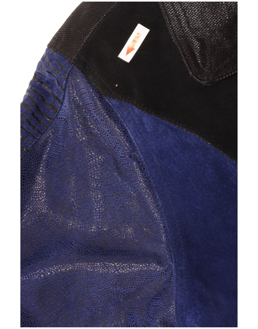 Vintage γυναικείο σουέτ πανωφόρι UK 12 Medium Blue Colourblock Δέρμα