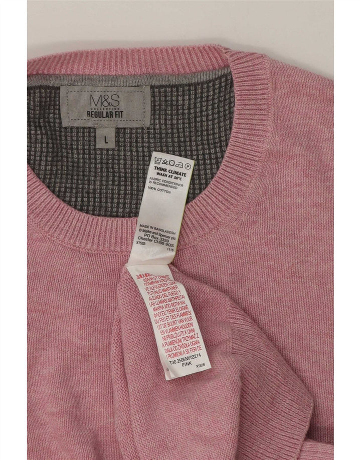 Ανδρικό πουλόβερ Marks & Spencer Regular Fit Crew Neck Jumper μεγάλο ροζ βαμβακερό