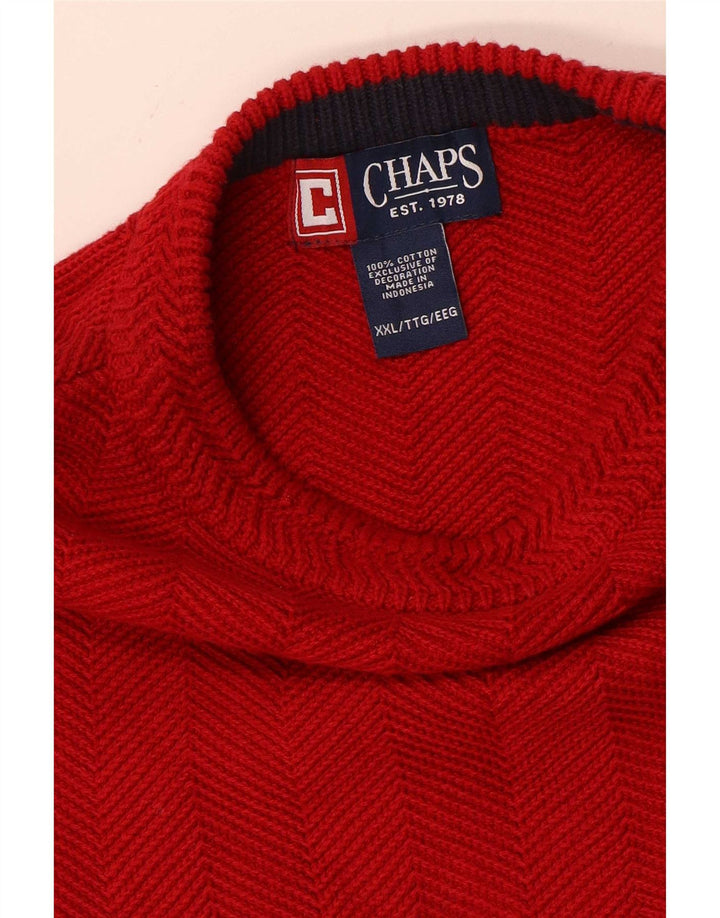 Chaps Ανδρικό πουλόβερ με λαιμόκοψη 2XL από βαμβακερό κόκκινο ψαροκόκκαλο