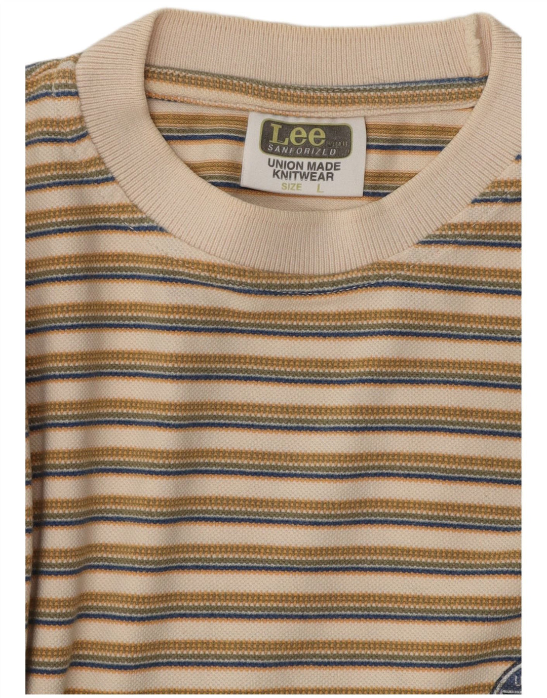 Lee Ανδρικό T-Shirt Top Μεγάλο Μπεζ ριγέ βαμβακερό