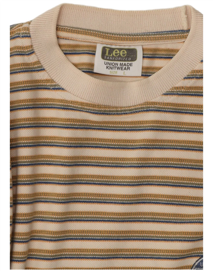 Lee Ανδρικό T-Shirt Top Μεγάλο Μπεζ ριγέ βαμβακερό