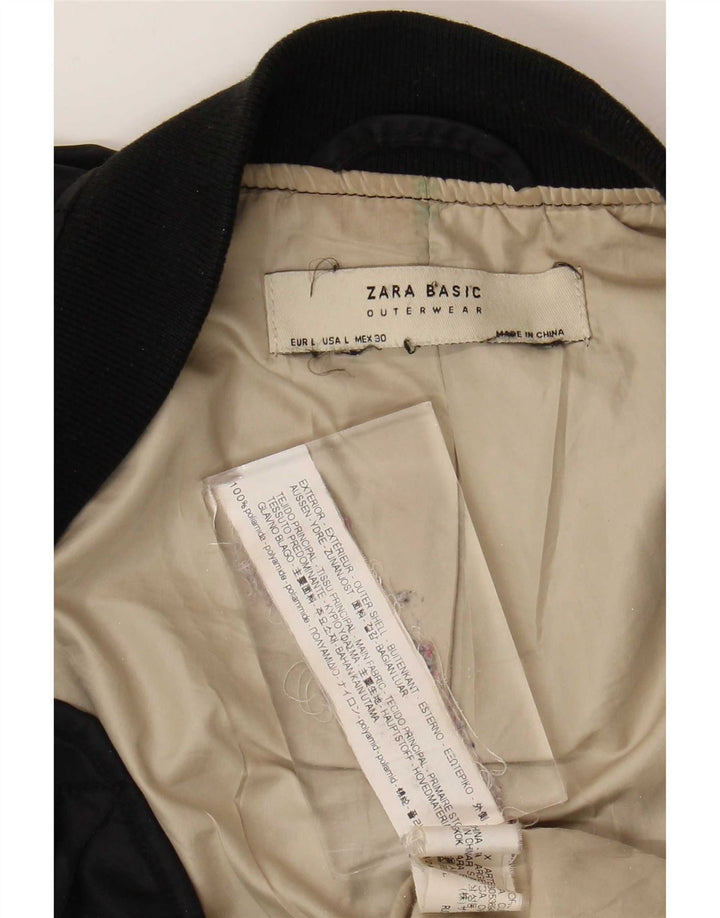 Zara Womens Crop Oversized Bomber Jacket UK 16 Large Black Polyamide