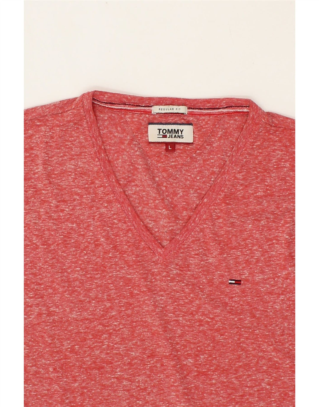 TOMMY HILFIGER Mens Regular Fit T-Shirt Top Large Red Flecked Polyester Vintage Tommy Hilfiger and Second-Hand Tommy Hilfiger from Messina Hembry 
