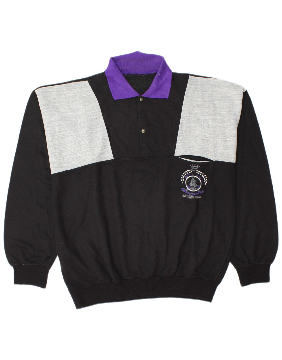 Vintage ανδρικό φούτερ πόλο με λαιμόκοψη, μεσαίο μαύρο χρώμα