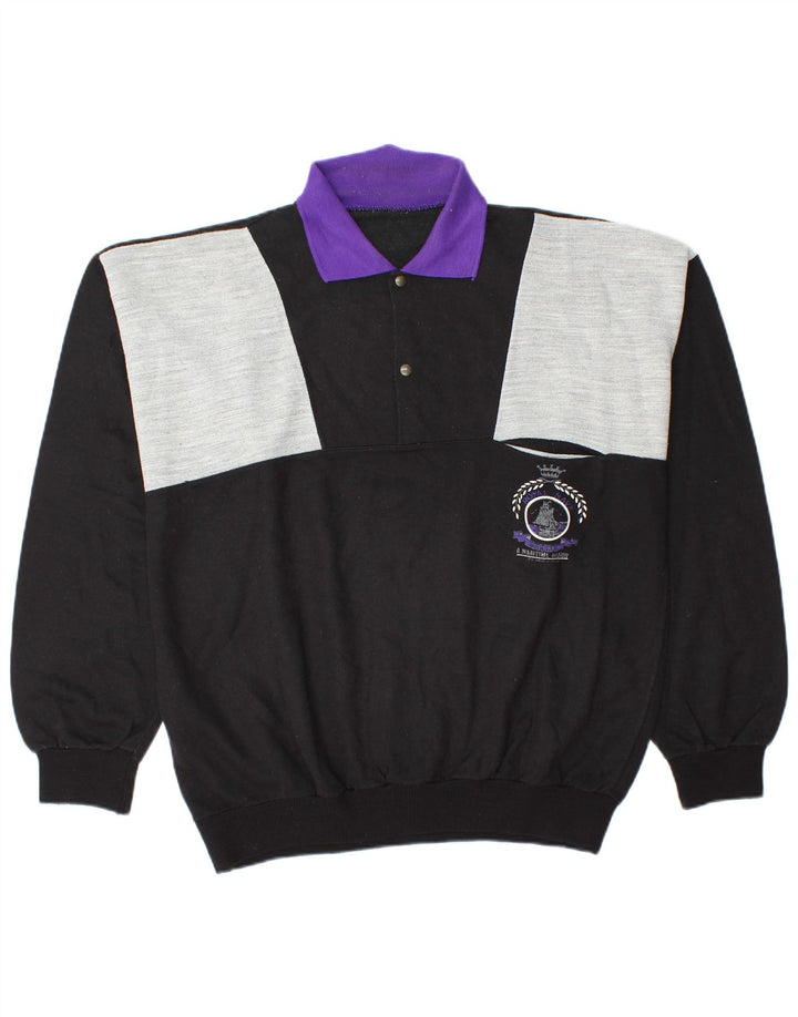 Vintage ανδρικό φούτερ πόλο με λαιμόκοψη, μεσαίο μαύρο χρώμα