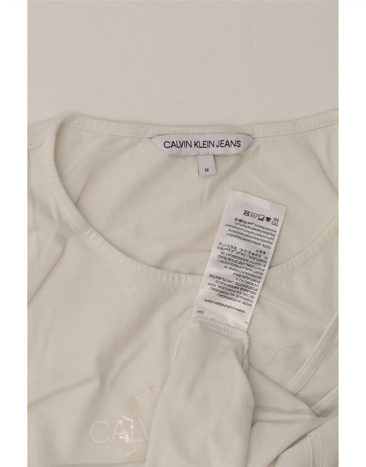 Calvin Klein Jeans Γυναικείο Crop γραφικό γιλέκο UK 12 μεσαίο λευκό βαμβακερό