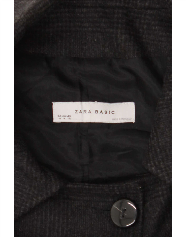 Zara Γυναικείο μπουφάν blazer 3 κουμπιών UK 14 Medium Black Check Wool
