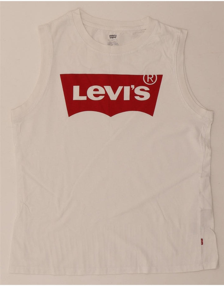 LEVI'S Mens Graphic Vest Top Small White Cotton Vintage Levi's and Second-Hand Levi's from Messina Hembry 