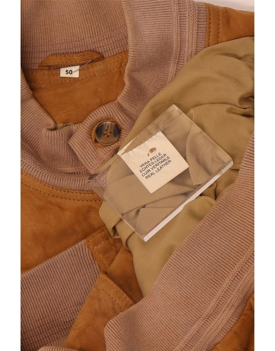 Vintage Ανδρικό Suede Bomber Jacket IT 50 Large Brown Δερμάτινο
