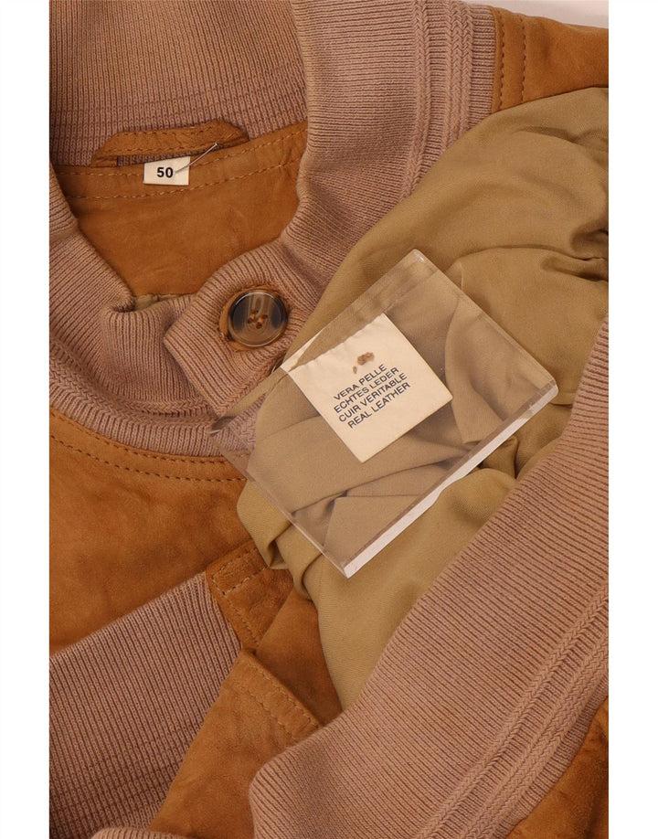 Vintage Ανδρικό Suede Bomber Jacket IT 50 Large Brown Δερμάτινο