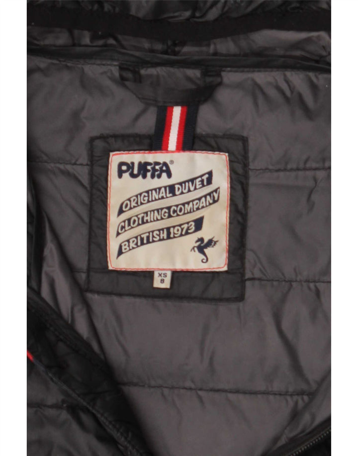 Puffa Γυναικείο παλτό με κουκούλα με επένδυση UK 8 Small μαύρο νάιλον