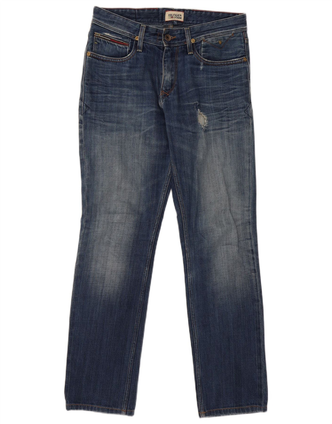 TOMMY HILFIGER Ανδρικό τζιν ίσιο ταλαιπωρημένο W30 L32 Μπλε βαμβακερό