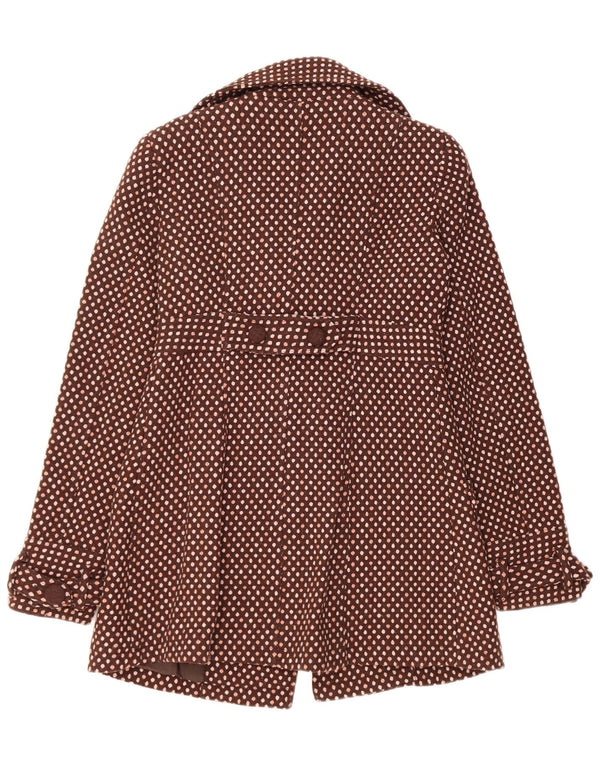 Vintage γυναικείο παλτό με διπλό στήθος UK 12 Μαλλί μεσαίου καφέ πουά