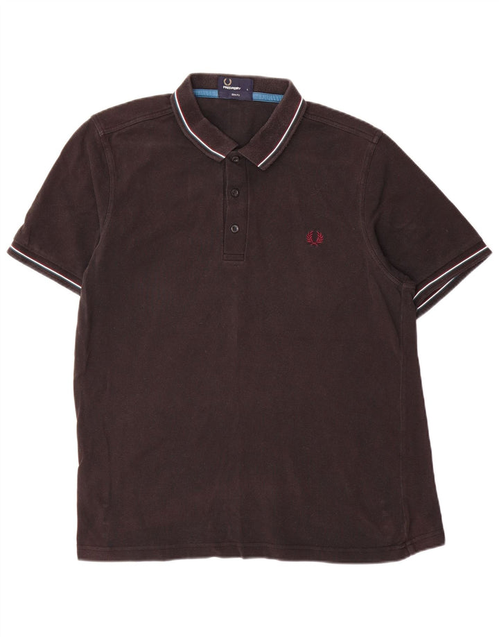 Fred Perry Ανδρικό πουκάμισο Polo Slim Fit μεγάλο μαύρο βαμβακερό