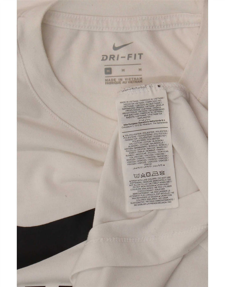 Γυναικείο γραφικό μπλουζάκι Nike Dri Fit Top 12 μεσαίου λευκού πολυεστέρα