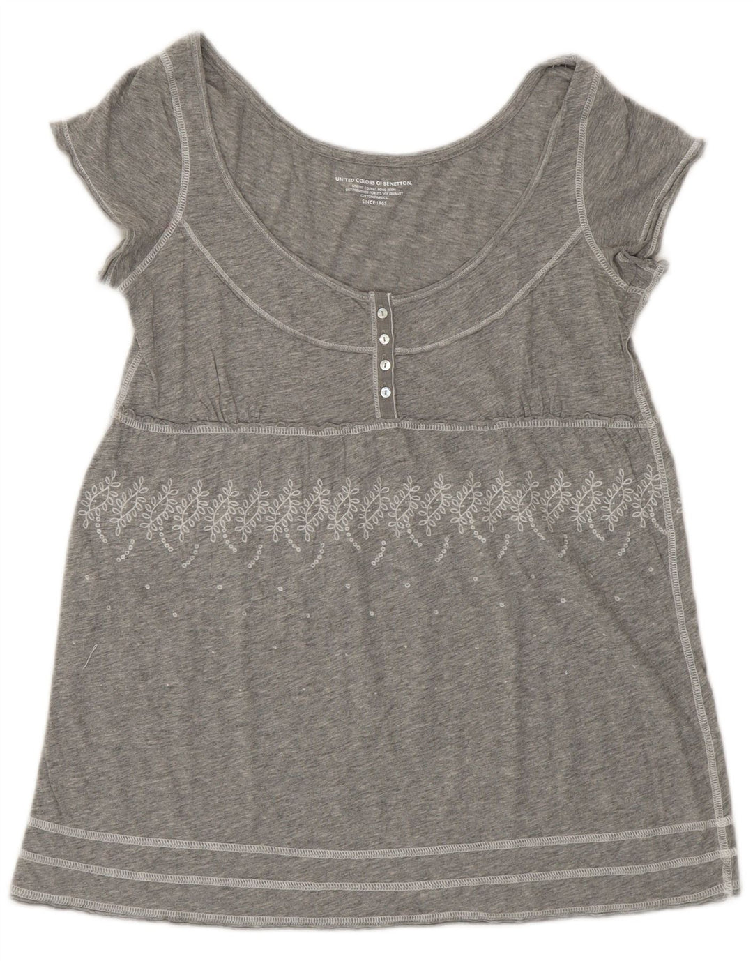 BENETTON Γυναικεία Μπλούζα Τοπ UK 10 Small Grey Floral