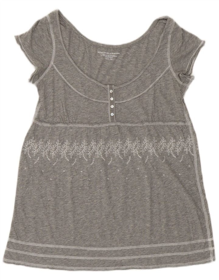 BENETTON Γυναικεία Μπλούζα Τοπ UK 10 Small Grey Floral