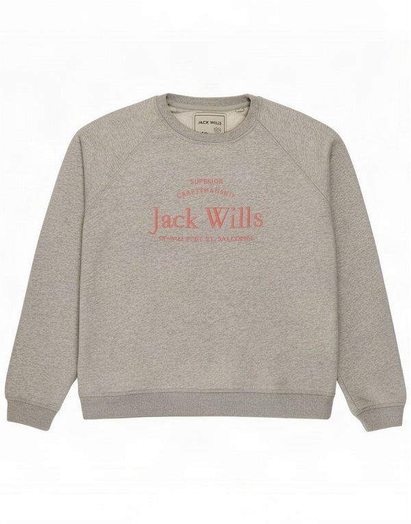 Jack Wills Womens Graphic Oversized Sweatshirt Jumper UK 18 XL Grey Cotton