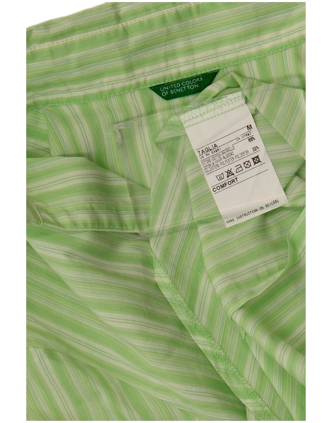 BENETTON Γυναικείο Πουκάμισο UK 12 Μεσαίο Πράσινο Ριγέ Βαμβάκι
