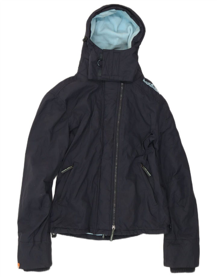Superdry γυναικείο μπουφάν με κουκούλα αντιανεμικό UK 14 Medium Navy Blue Nylon
