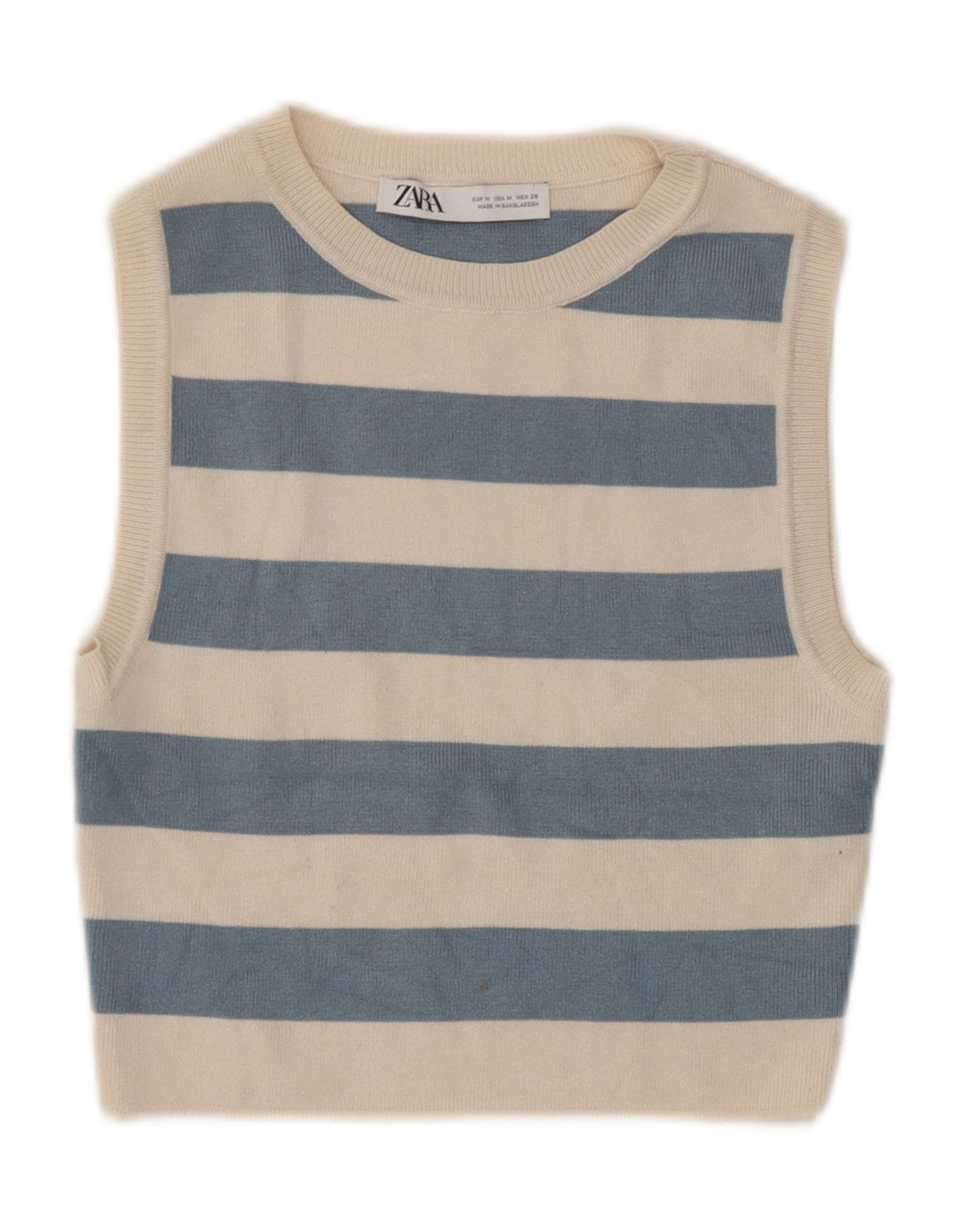Zara Womens Crop Top UK 12 Medium Beige ριγέ βισκόζη