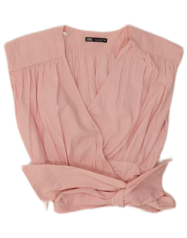 Zara Γυναικείο αμάνικο μπλουζάκι Crop UK 10 Small Pink Cotton