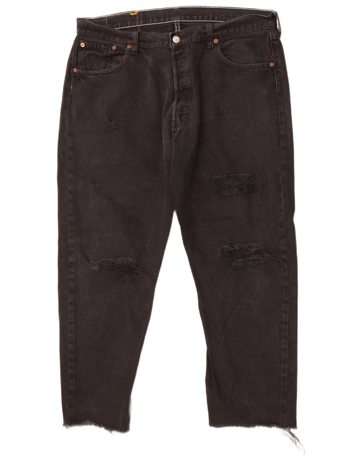 Levi's Mens 501 Distressed Straight Jeans W36 L26 Μαύρο