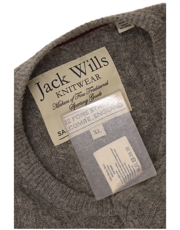 JACK WILLS Ανδρικό πουλόβερ με λαιμόκοψη XL Γκρι Μαλλί Merino