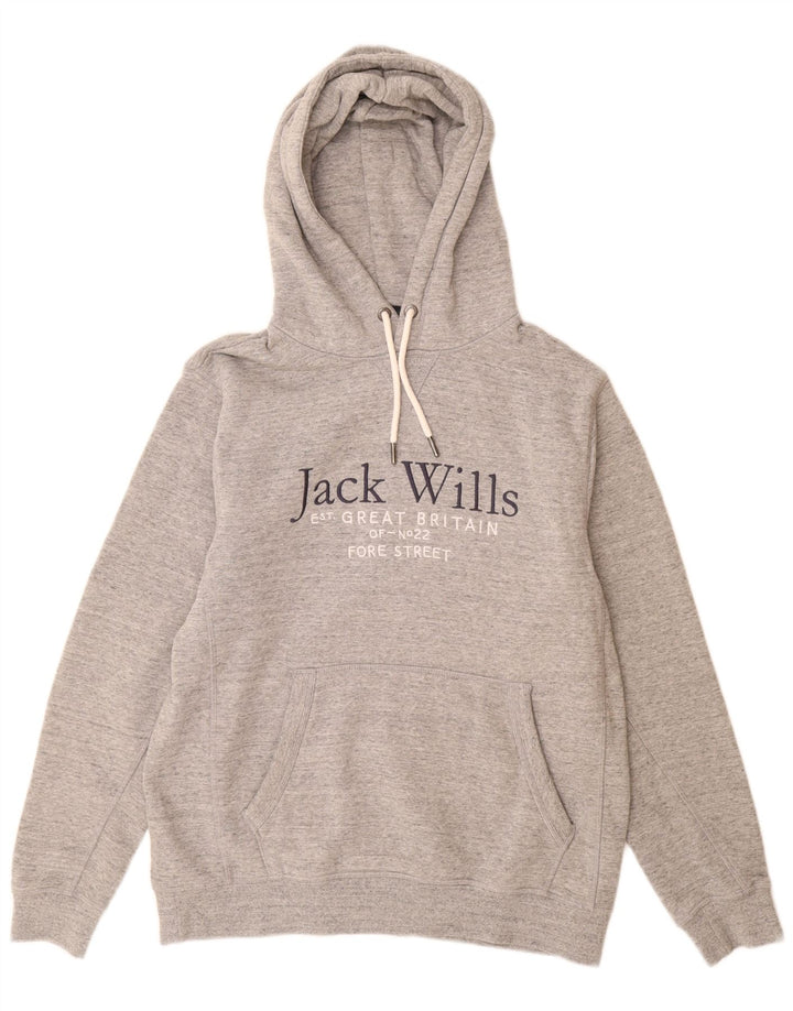 Jack Wills Ανδρικό γραφικό μπλουζάκι με κουκούλα, μεσαίο γκρι βαμβακερό