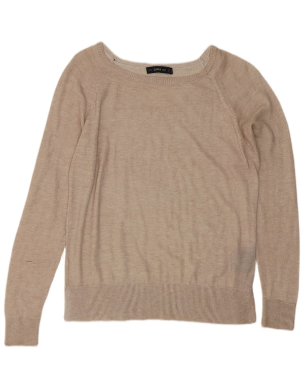 Zara Γυναικείο πουλόβερ με λαιμόκαυστο UK 10 Small Beige Viscose