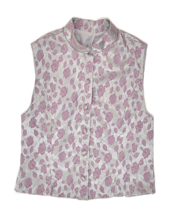 VINTAGE Womens Waistcoat US 2 XS Grey Floral Polyester | Vintage Vintage | Thrift | Second-Hand Vintage | Used Clothing | Messina Hembry 