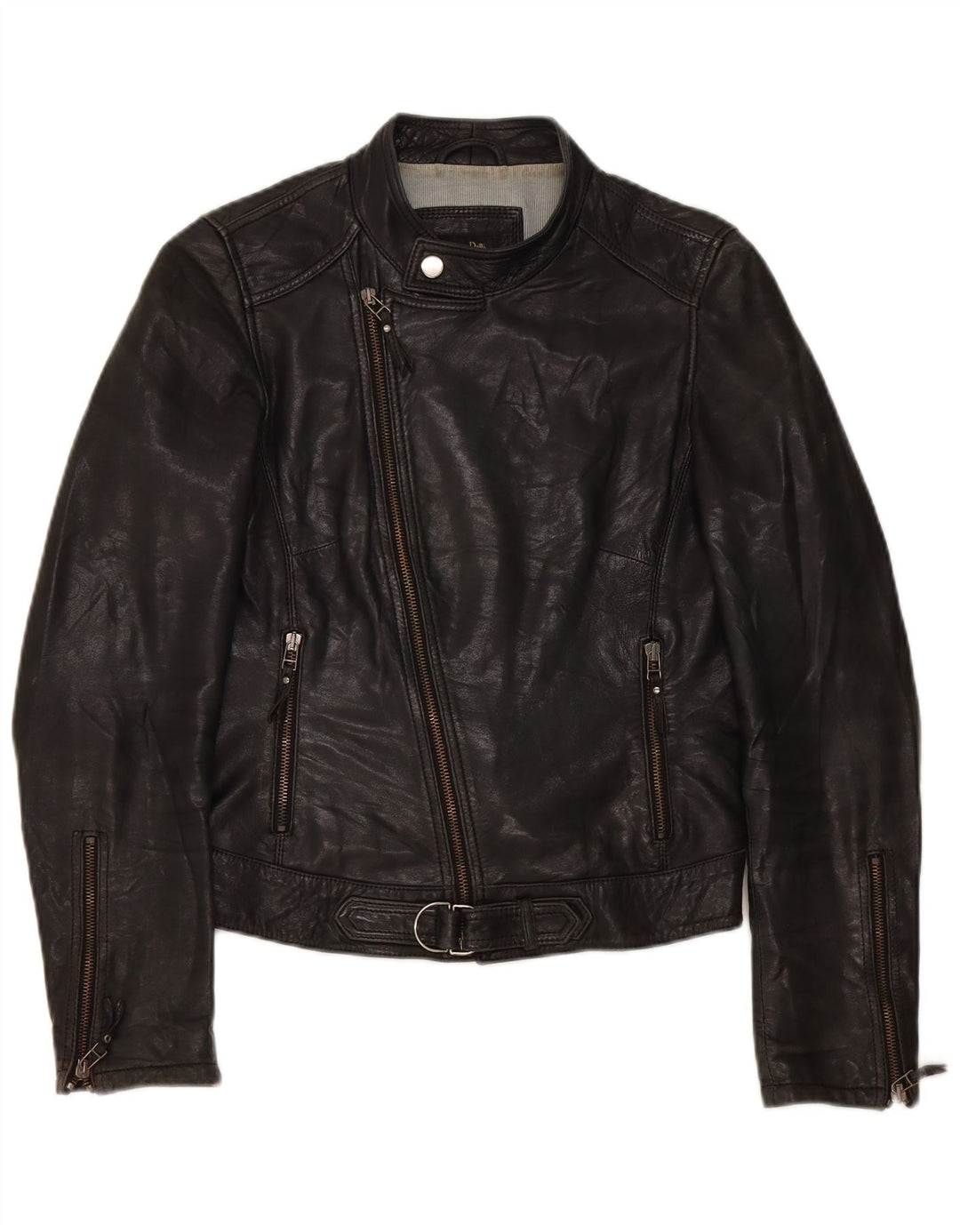Massimo Dutti Γυναικείο Biker Δερμάτινο Μπουφάν UK 10 Small Black