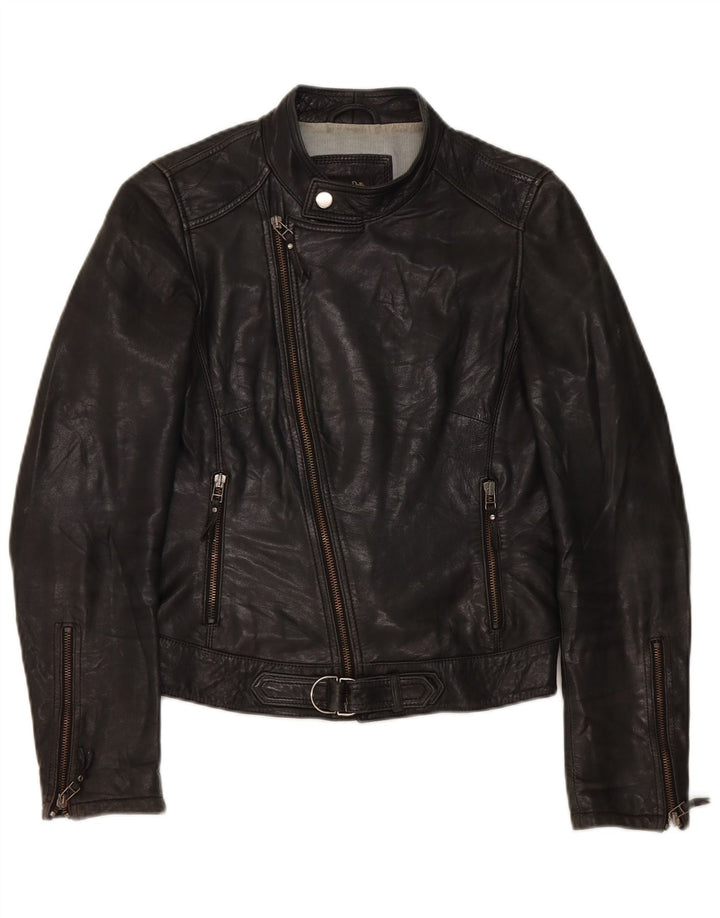 Massimo Dutti Γυναικείο Biker Δερμάτινο Μπουφάν UK 10 Small Black