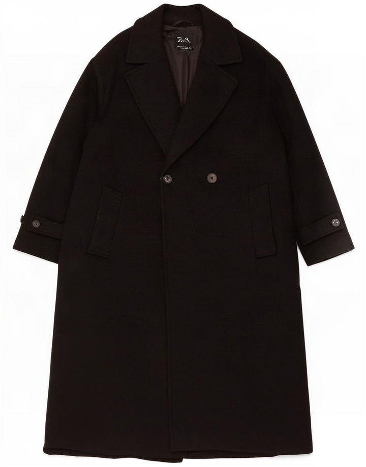 Zara Γυναικείο Παλτό με διπλό στήθος UK 14 Medium Black Polyester