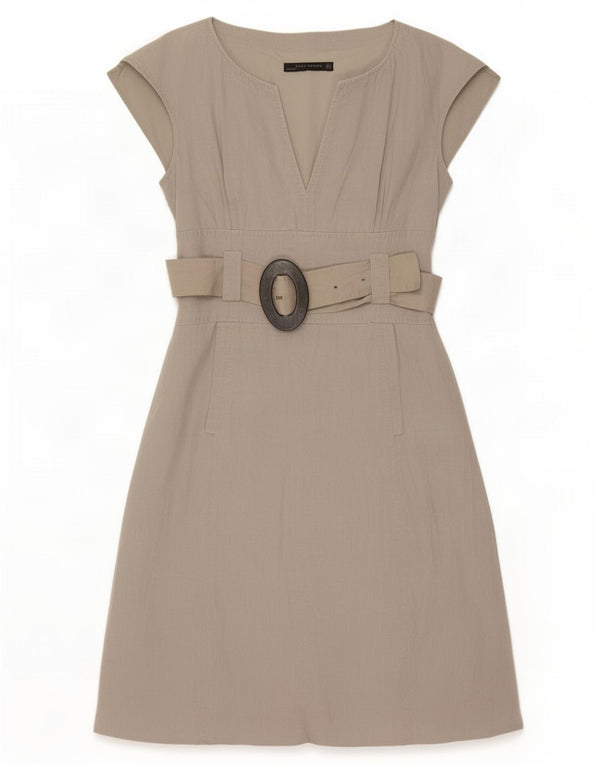 Zara Womens Sleeveless Sheath Dress UK 16 Large Beige Linen
