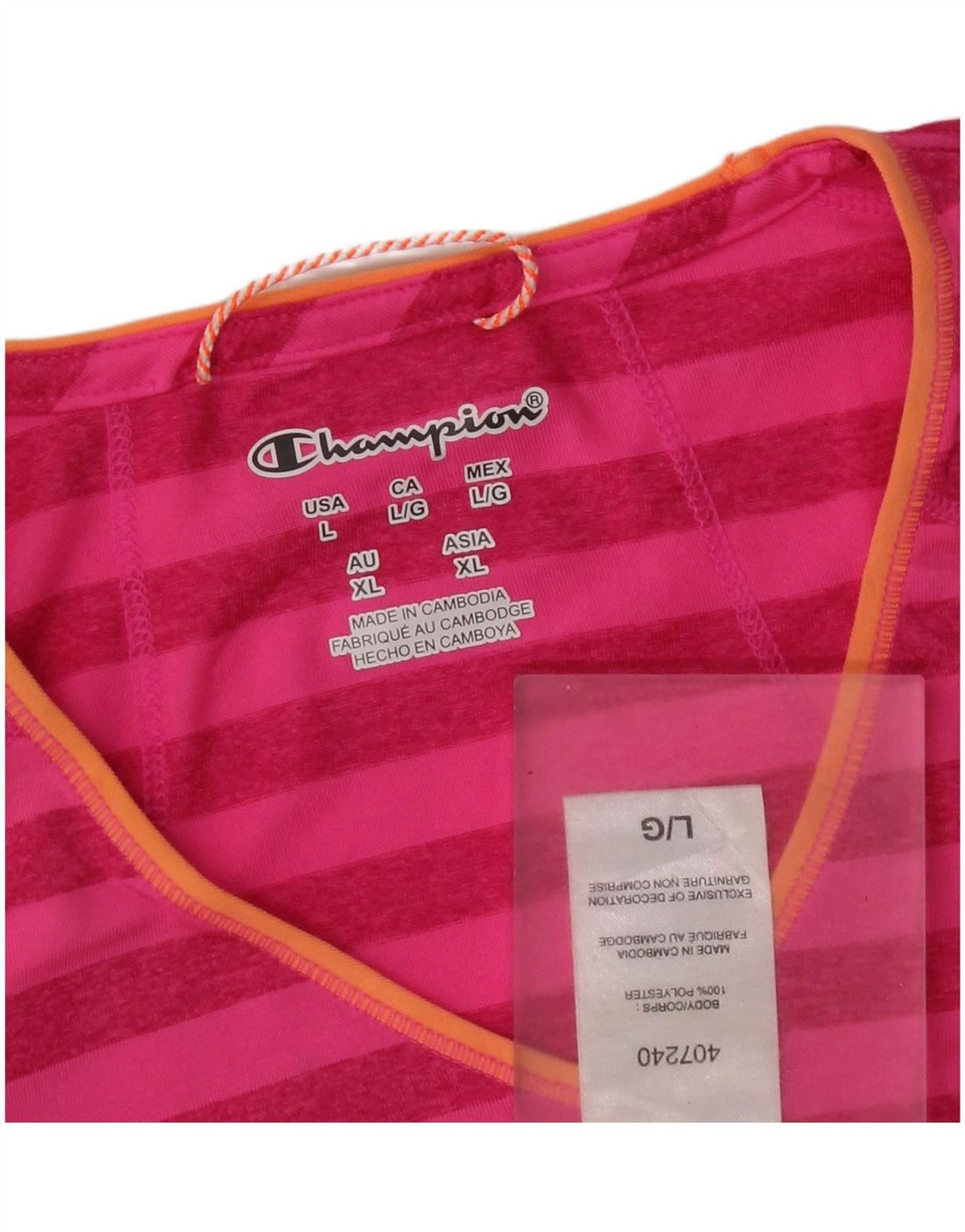 Champion γυναικείο T-shirt Top UK 16 μεγάλο ροζ ριγέ πολυεστέρα
