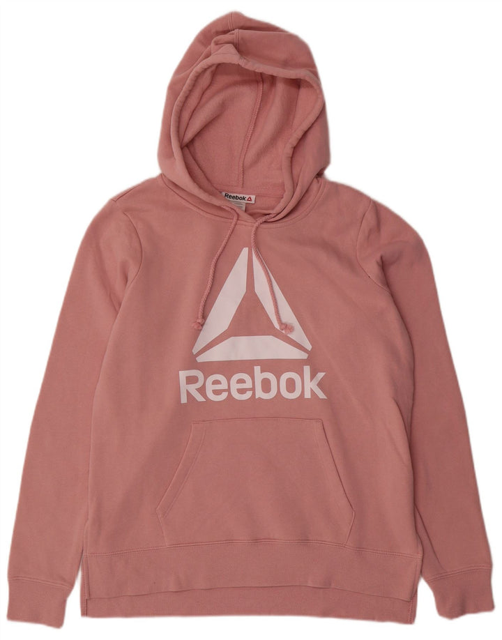 REEBOK Γυναικείο Γραφικό Hoodie Jumper UK 14 Medium Pink Βαμβακερό