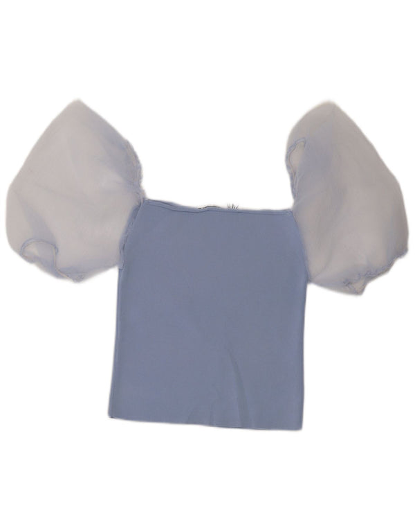 Γυναικείο Zara Crop Off Shoulder Top UK 12 Medium Blue Colourblock