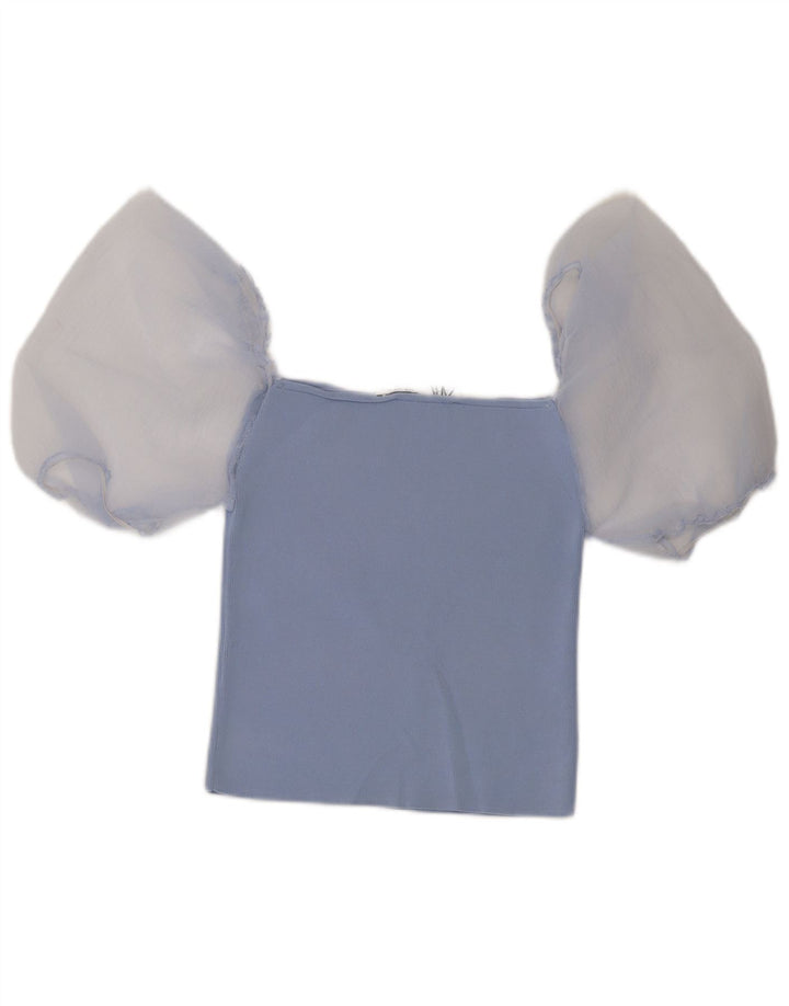 Γυναικείο Zara Crop Off Shoulder Top UK 12 Medium Blue Colourblock