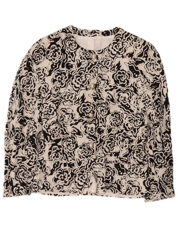 Max Mara Γυναικείο μπουφάν blazer UK 12 μεσαίο λευκό φλοράλ πολυεστέρας