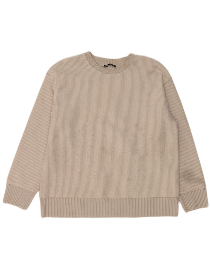 Zara Γυναικείο πουλόβερ με λαιμόκοψη UK 14 Medium Off White Polyester