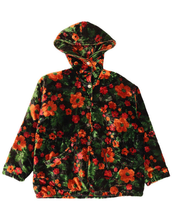 VINTAGE Γυναικείο βελούδινο υπερμεγέθη τζάκετ αντιανεμικό UK 18 XL μαύρο φλοράλ